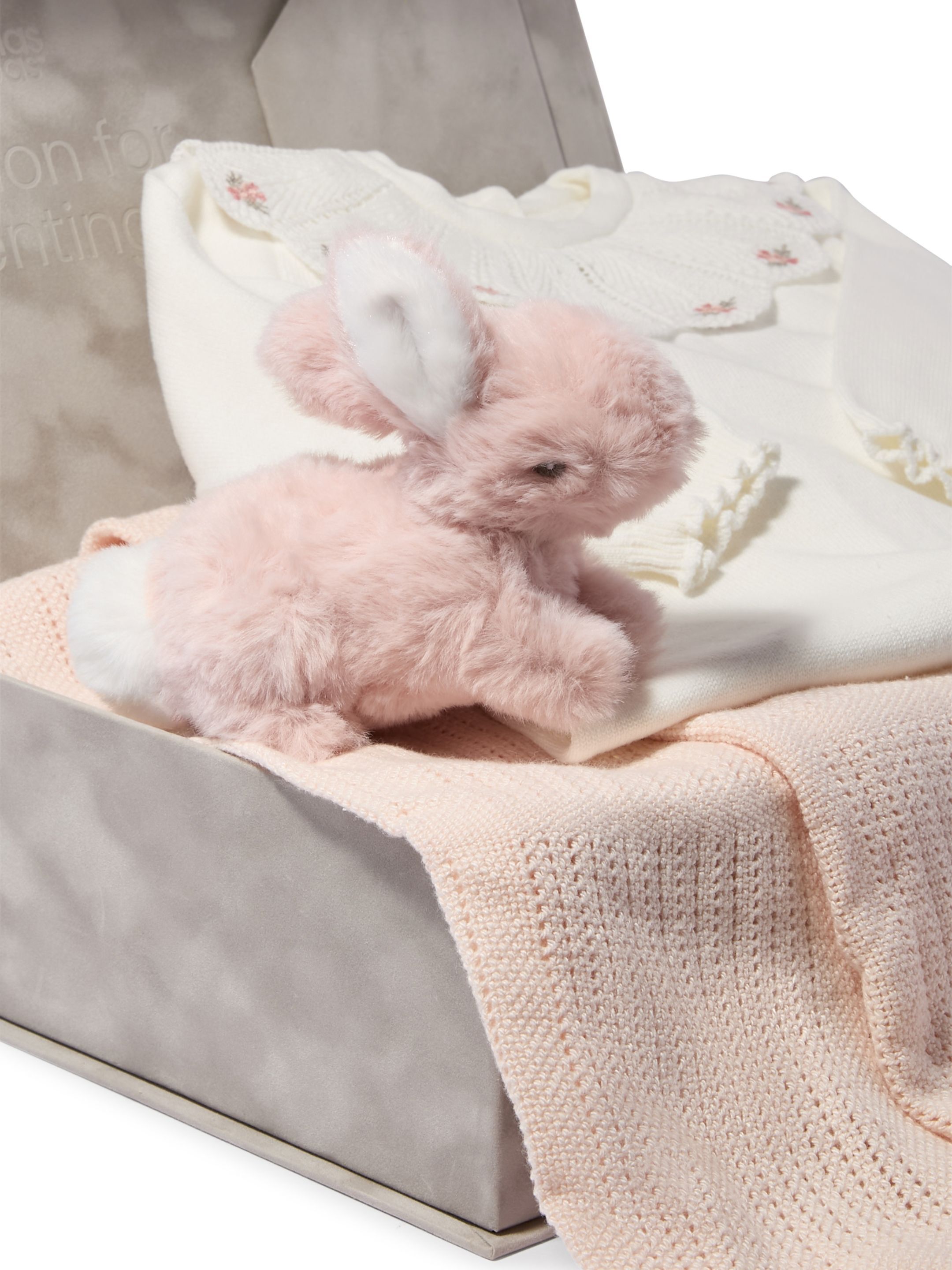Knitted Collar Romper Baby Gift Set with Pink Blanket & Bunny image number 2